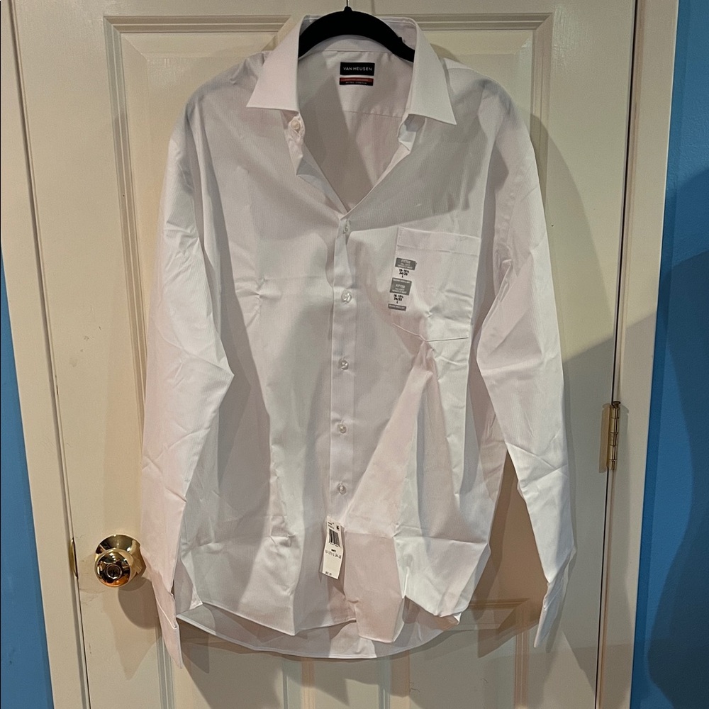 VAN HEUSEN everyday defense fitted stretch dress shirt men large L 16-161/2